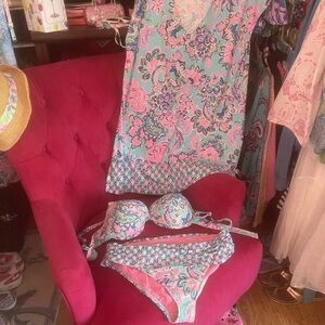 Lilly Pulitzer Tallie Cover-Up + Blue Horizon Two-Piece Swimsuit 14/Large EUC